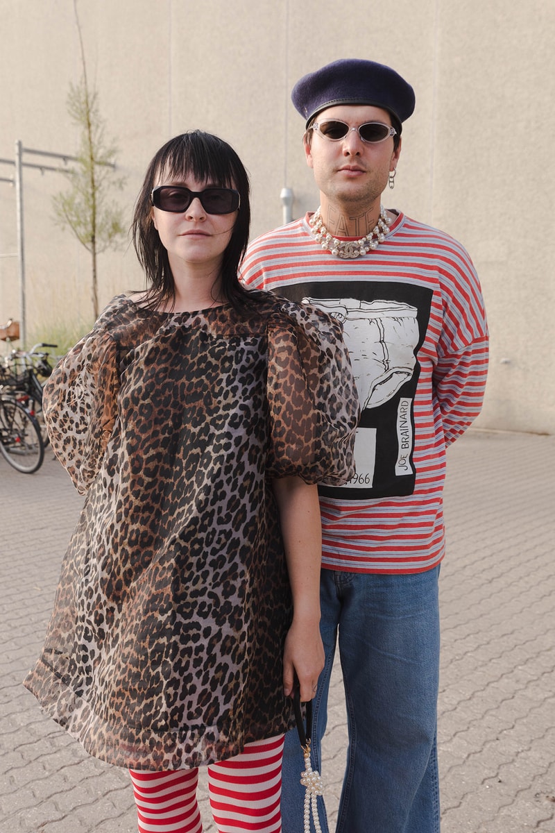 Street Style Copenhagen Fashion Week SS22 Spring Summer 2022 Influencers Leopard Print Sheer Dress Red Stripes Pearl Choker