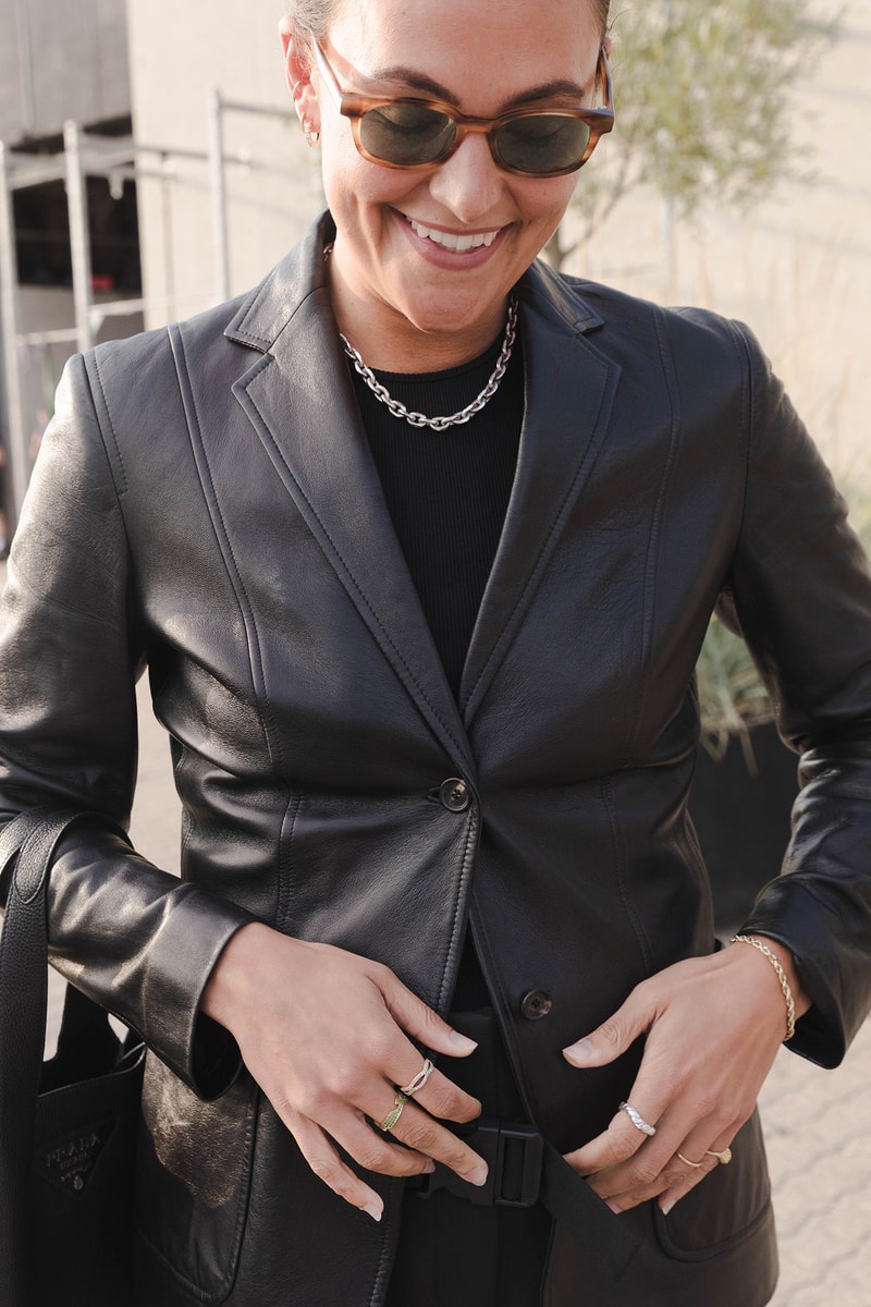 Street Style Copenhagen Fashion Week SS22 Spring Summer 2022 Influencer Black Leather Blazer Silver Chain Necklace