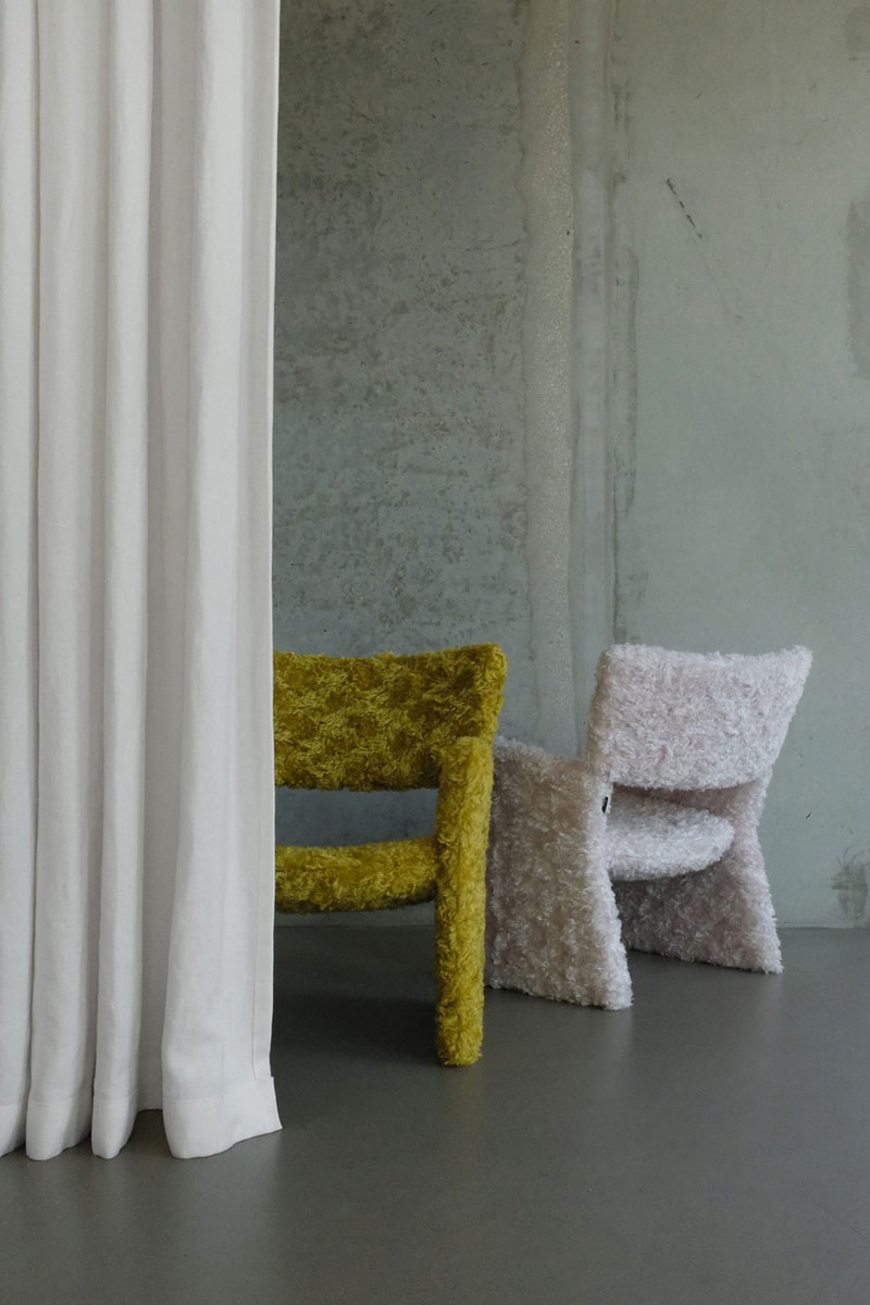 Massproductions Armchair Crown Easy Furry Raf Simons Kvadrat Curtain Green White