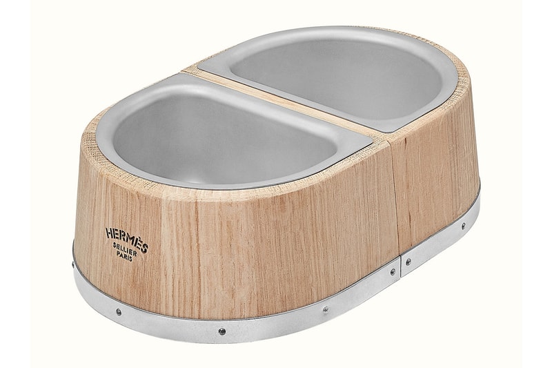 Hermes Dog Bowl Oak Wood Pets Accessories Logo Stainless Steel
