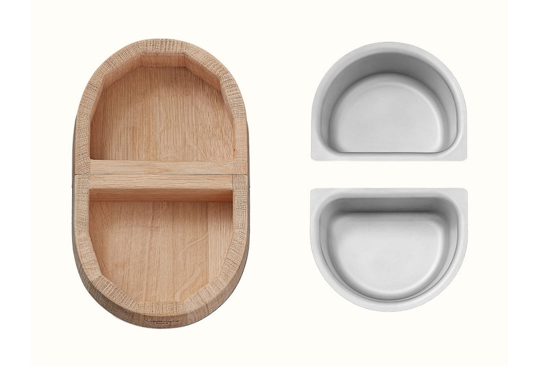 Hermes Dog Bowl Oak Wood Pets Accessories Logo Stainless Steel Detachable