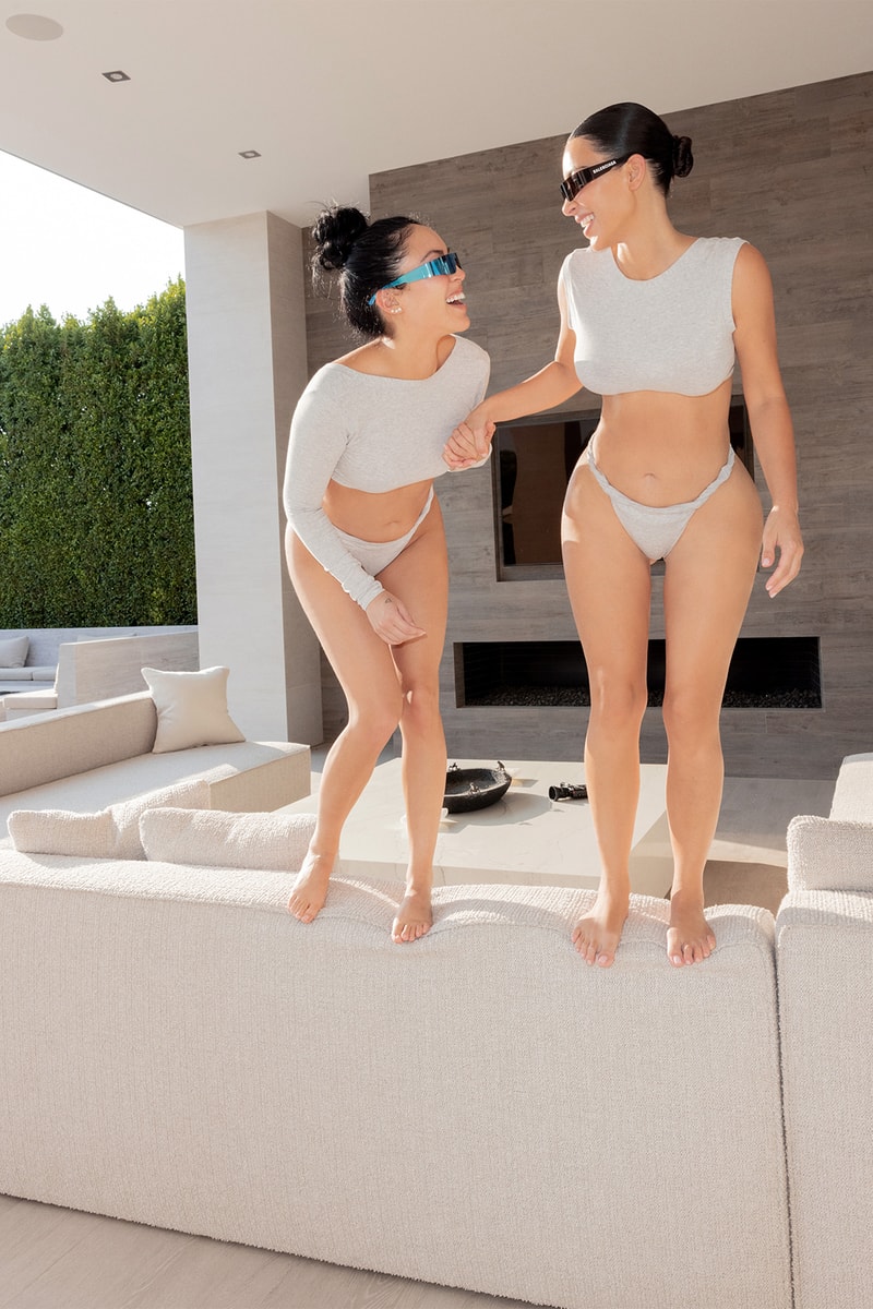 Kim Kardashian West SKIMS Twist Collection Loungewear stephanie shepherd suganami white shades sunglasses