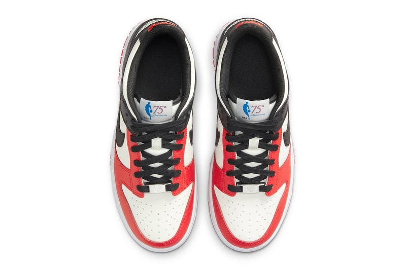 NBA Nike Dunk Low EMB Chicago Red Black White Sneakers Footwear Shoes Kicks Top Aerial VIew Insoles