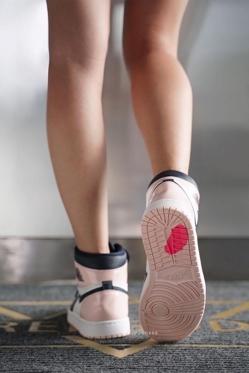 Nike Air Jordan 1 High Atmosphere Womens Exclusive Sneakers Pink Black White On Foot Look Shoes Kicks Footwear