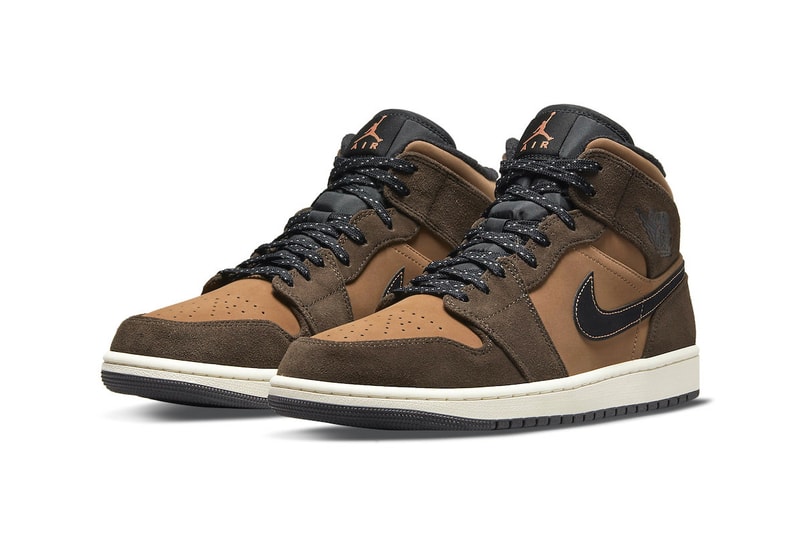 Nike Air Jordan 1 AJ1 Mid Brown Earth Swoosh Upper Toe Laterals