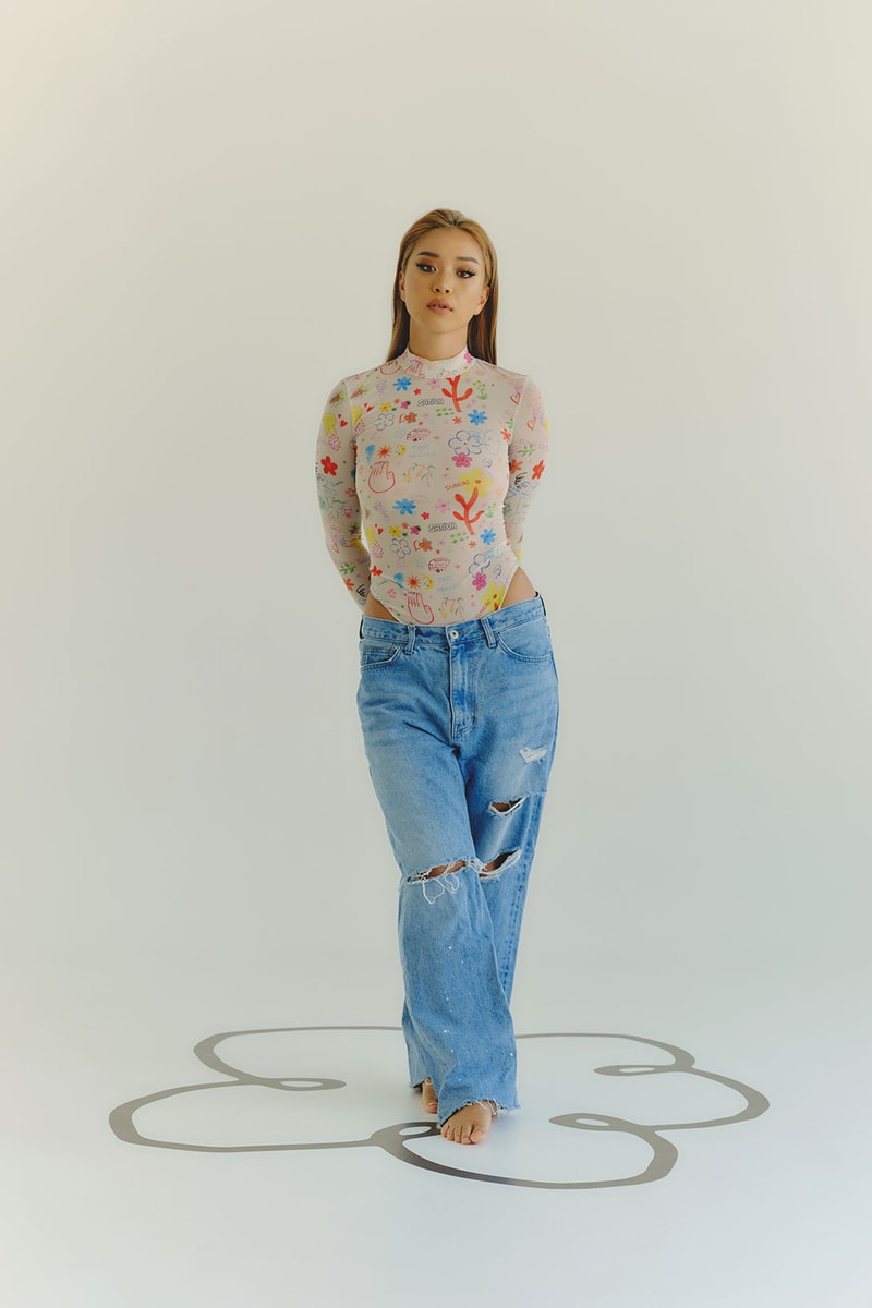 sundae school pre fall 2021 summer we drew collection sheer bodysuit jeans