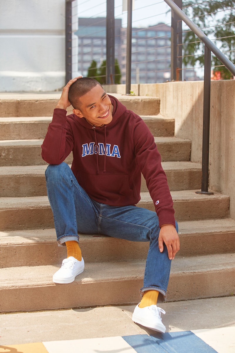 team moma logo hoodie jeans stairs