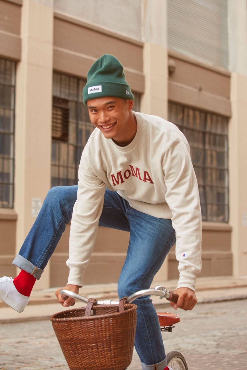 team moma logo crewneck sweater beanie jeans