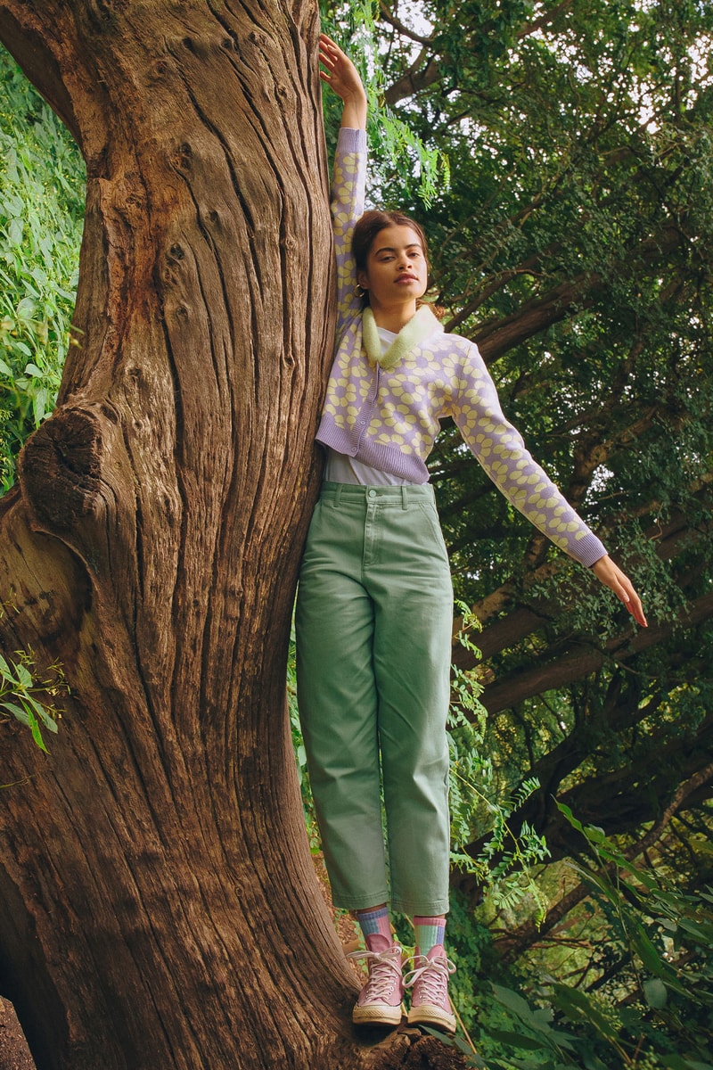 Lazy Oaf's winter collection "Lazy Waves" green pants pastel cardigan