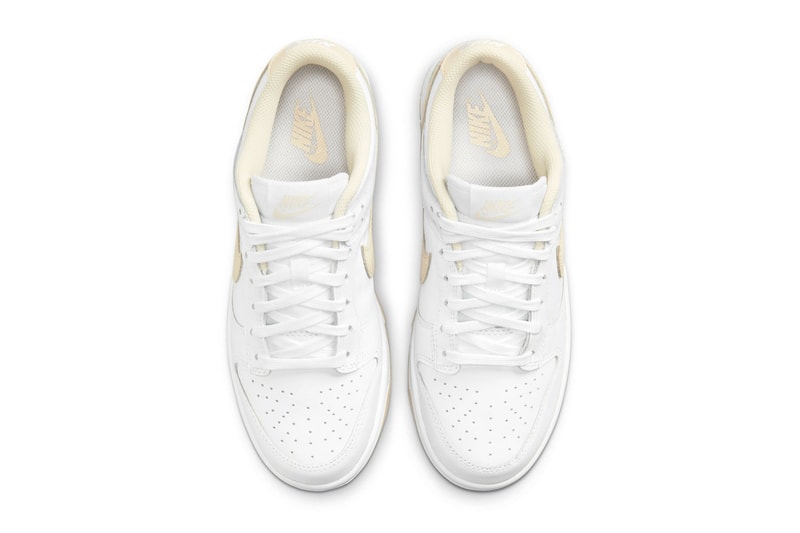 Nike Womens Sneakers Dunk Low Pearl White Beige Footwear Shoes Kicks Lateral Aerial Top View Insole