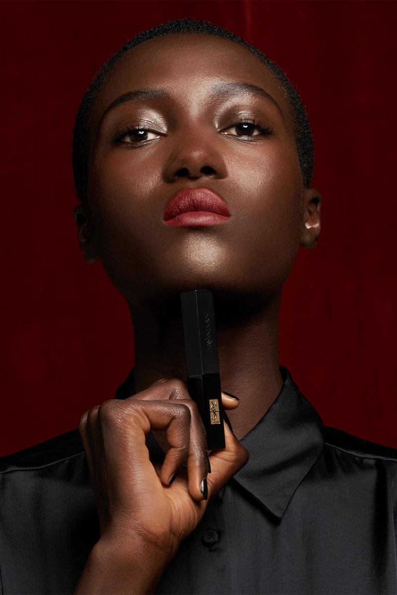 YSL Beauty “The Slim Velvet Radical” model maroon shade