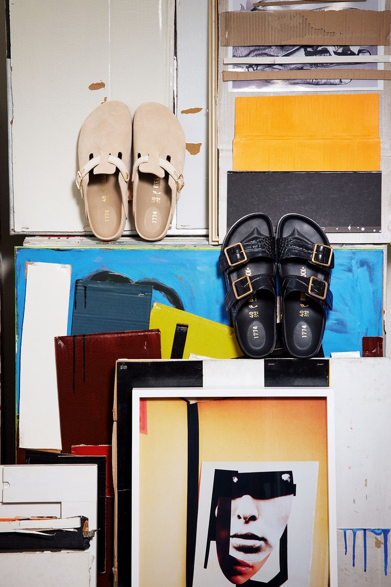 Birkenstock 1774 Boston Clogs Beige Black Croc Arizona