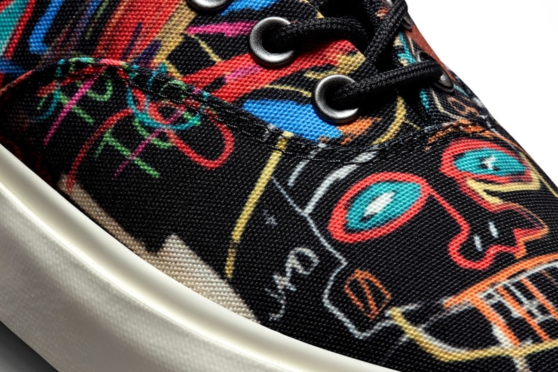 converse x basquiat skidgrip close up toebox view graffiti