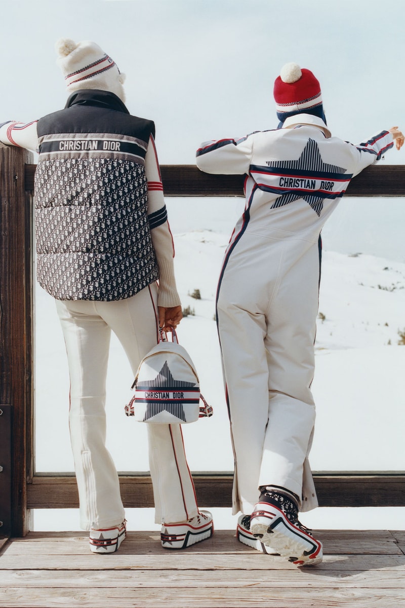 DiorAlps Colletion skiwear white down jacket trousers hat ski mask red blue white