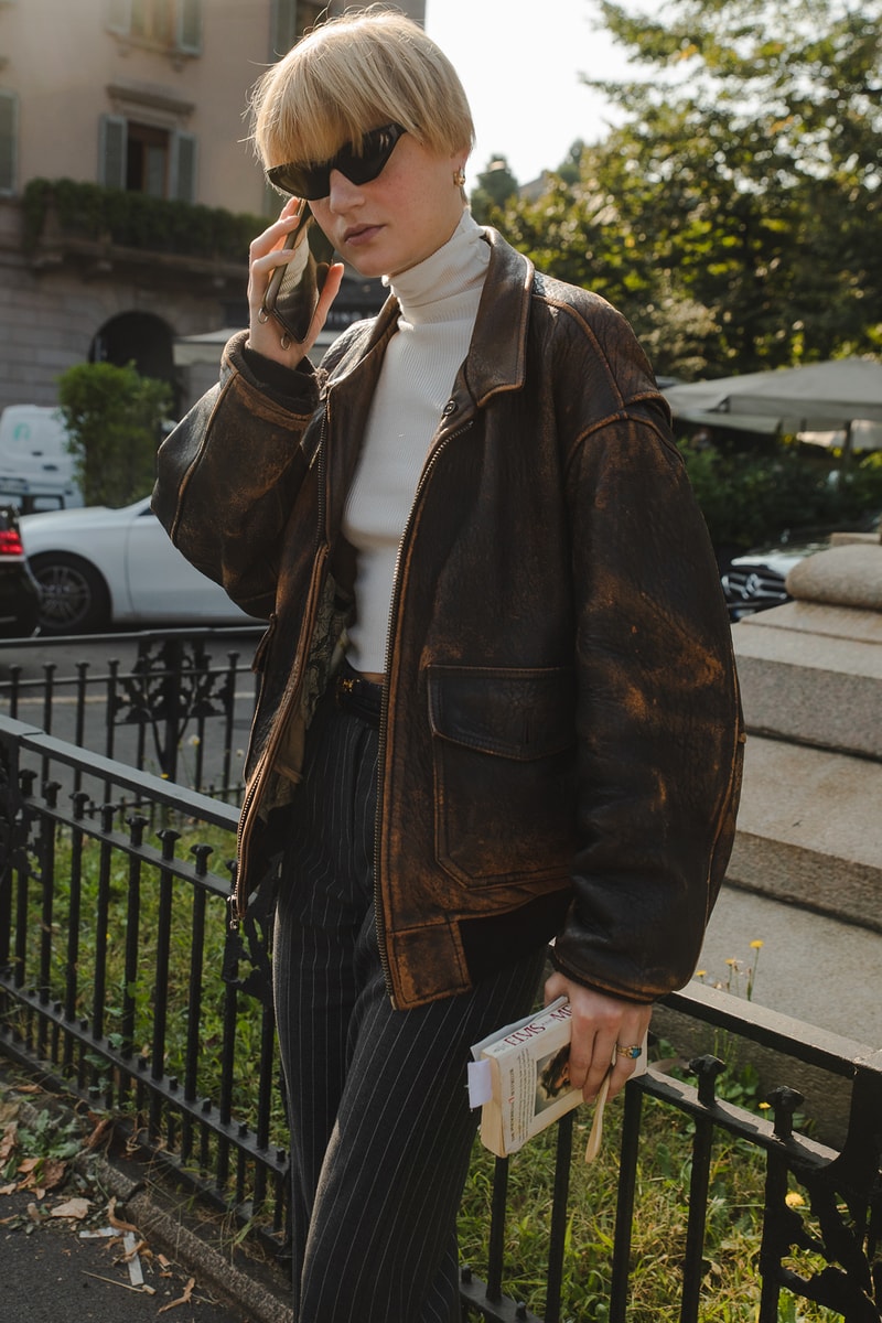Milan Fashion Week Street Style Spring Summer 2022 SS22 Influencer Outfit Biker Jacket