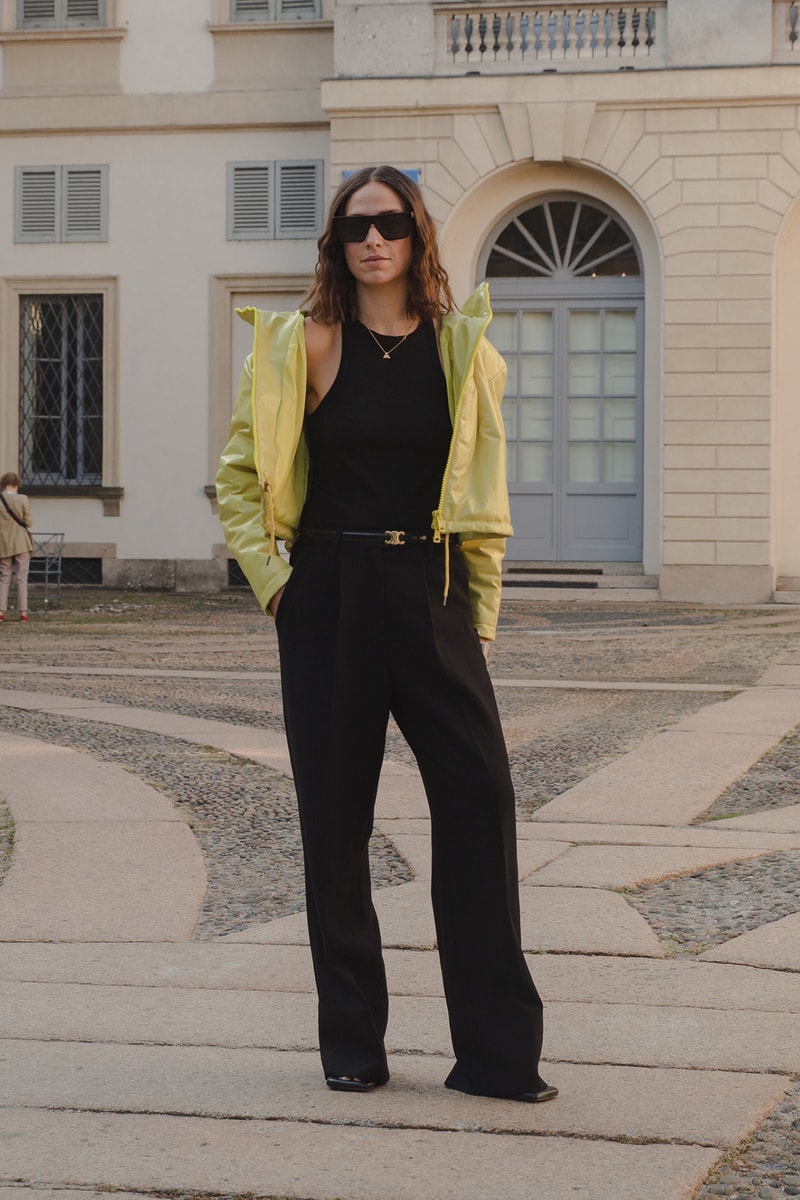 Milan Fashion Week Street Style Spring Summer 2022 SS22 Influencer Outfit celine belt hooded jacket
