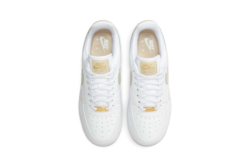 Nike Air Force 1 AF1 ’07 Essential White Beige Womens Sneakers Footwear Kicks Shoes Aerial Top View Insoles