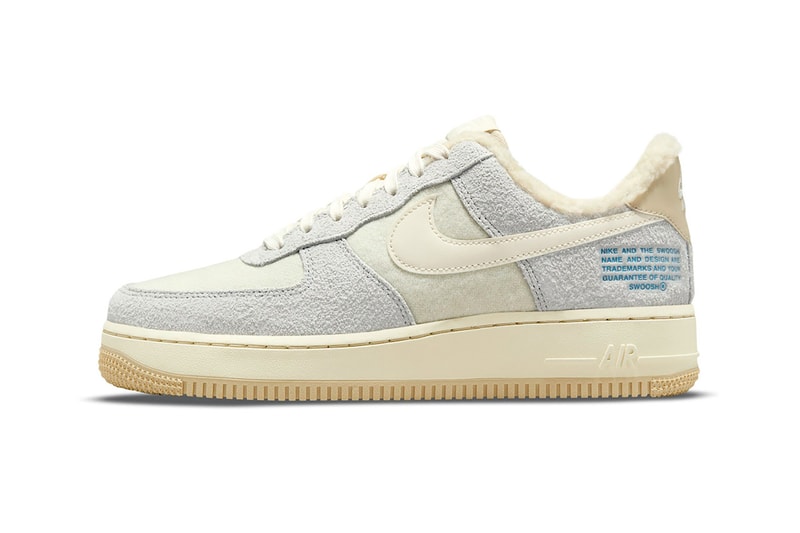 Nike Air Force 1 Low Sherpa Fleece Tan Cream Gray Footwear Kicks Shoes Sneakers AF1 Lateral