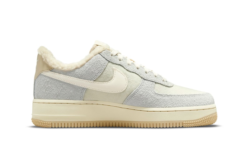 Nike Air Force 1 Low Sherpa Fleece Tan Cream Gray Footwear Kicks Shoes Sneakers AF1 Lateral