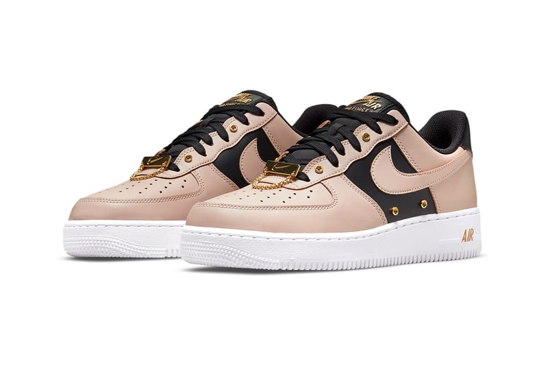 Nike Air Force 1 AF1 Particle Beige Tan Black Gold White Sneakers Shoes Kicks Footwear Lateral