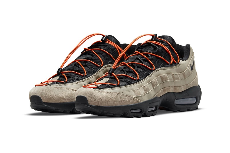 Nike Air Max 95 AM95 Khaki Black Orange Toggle Speed Lacing Upper Details Tongue