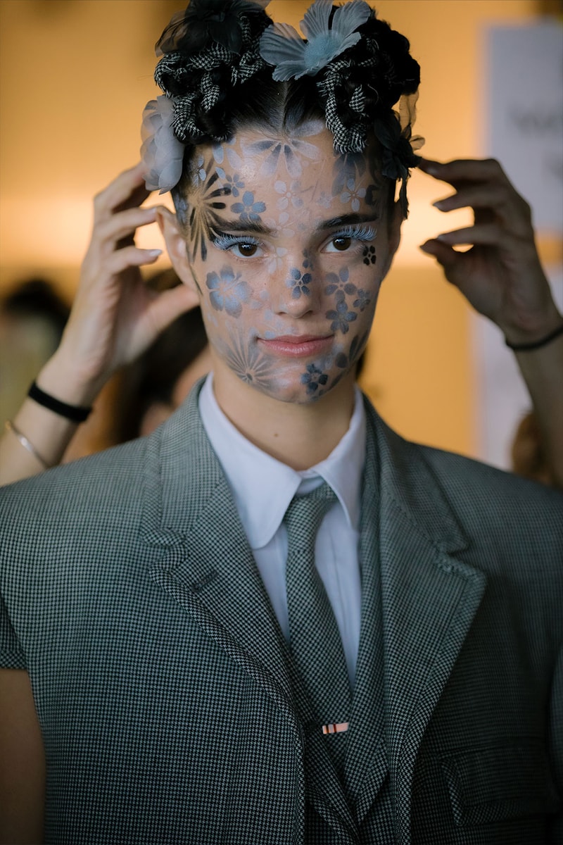 Thom Browne NYFW Spring/Summer 2022 SS22 Backstage Hair Tie Suit Jacket