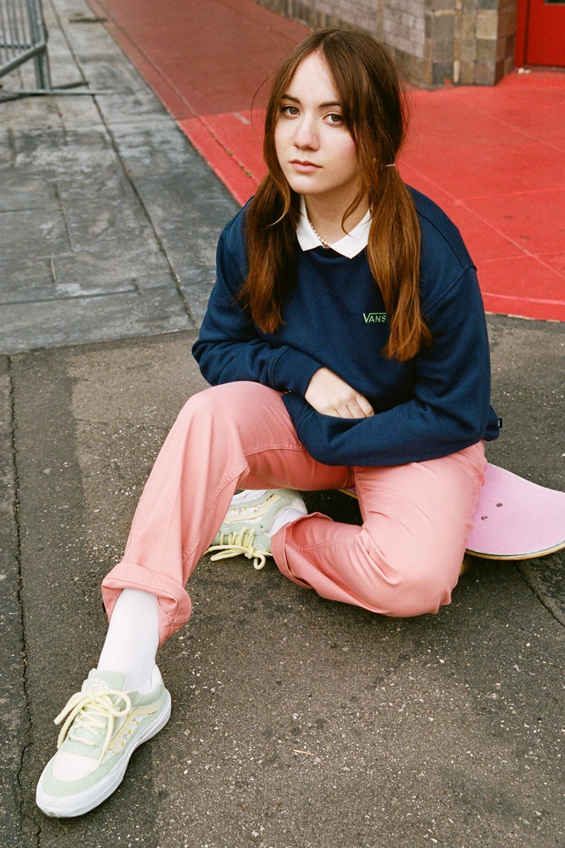 Brighton Zeuner x Vans Pastel green Wayvee Silhouette on foot