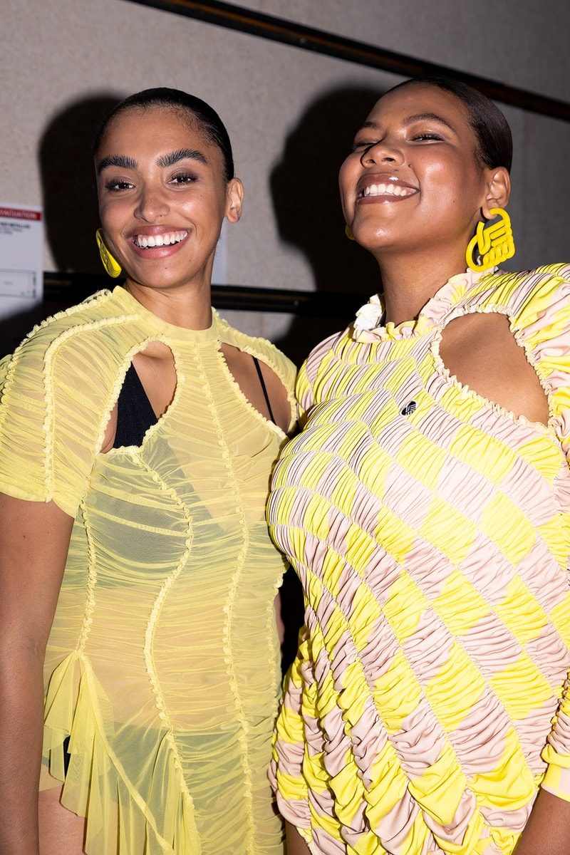 Ester Manas Spring Summer 2022 Collection Dress Different Paris Fashion Week Debut Show Yellow Dress Logo Earrings 