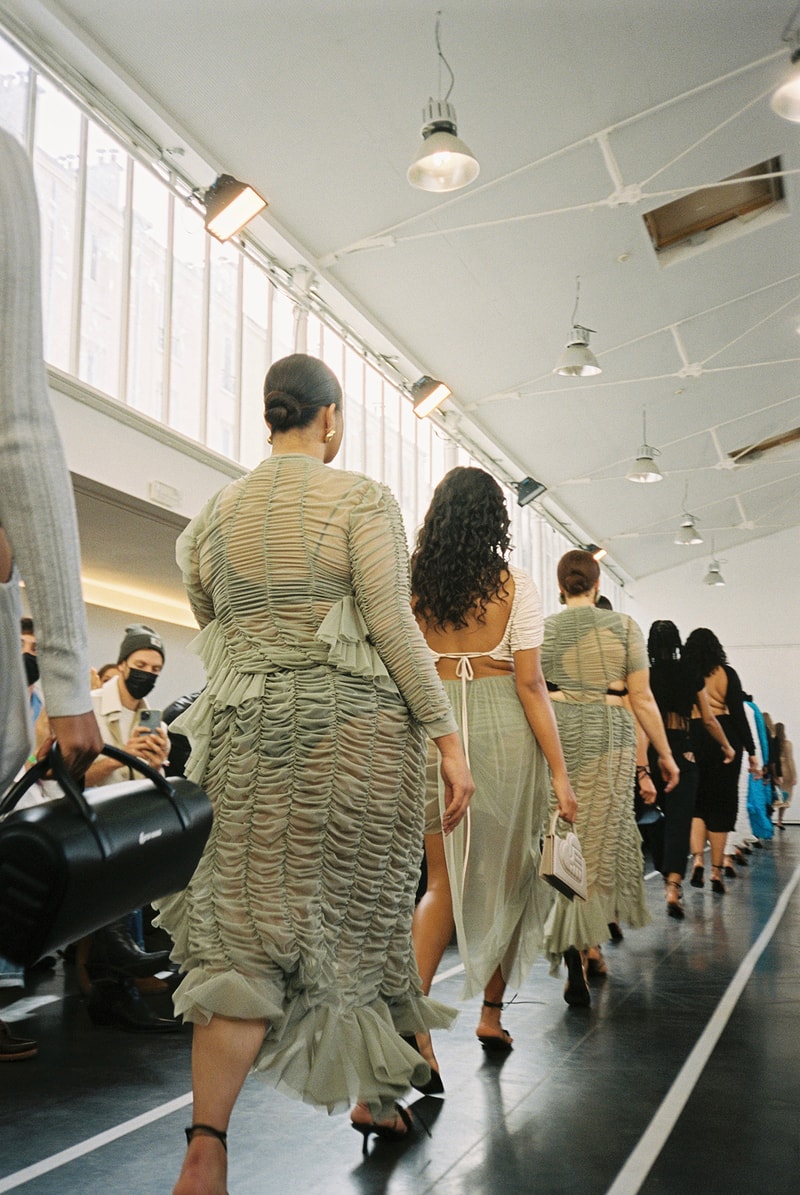 Ester Manas Spring Summer 2022 Collection Dress Different Paris Fashion Week Debut Show Yellow Dress Logo Earrings 