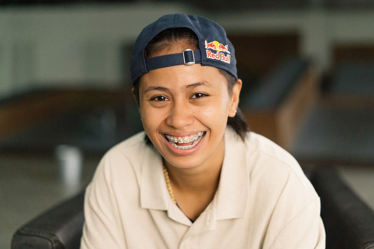 Margielyn Didal Margie Filipino Skateboarder Skater Olympian Athlete Tokyo Olympics Women's Street New Balance Numerics Red Bull Cap 