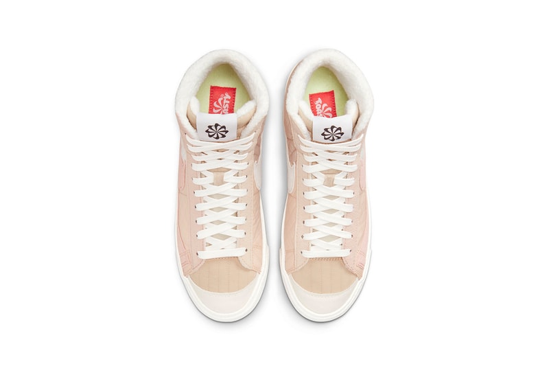 Nike Blazer Mid Toasty Pink White Womens Sneakers Kicks Shoes Footwear Shoes Aerial Top View Insole