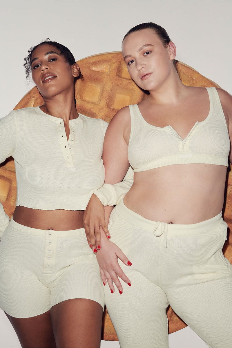 SKIMS Kim Kardashian Waffle Loungewear Collection Henley Top Shorts Bras