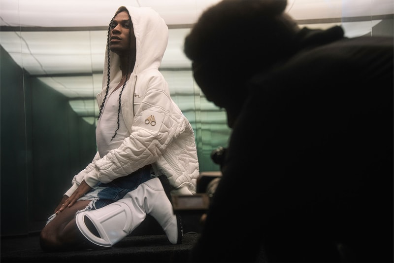 Telfar Moose Knuckles Puffer Down Collaboration Campaign White Jacket Bomber