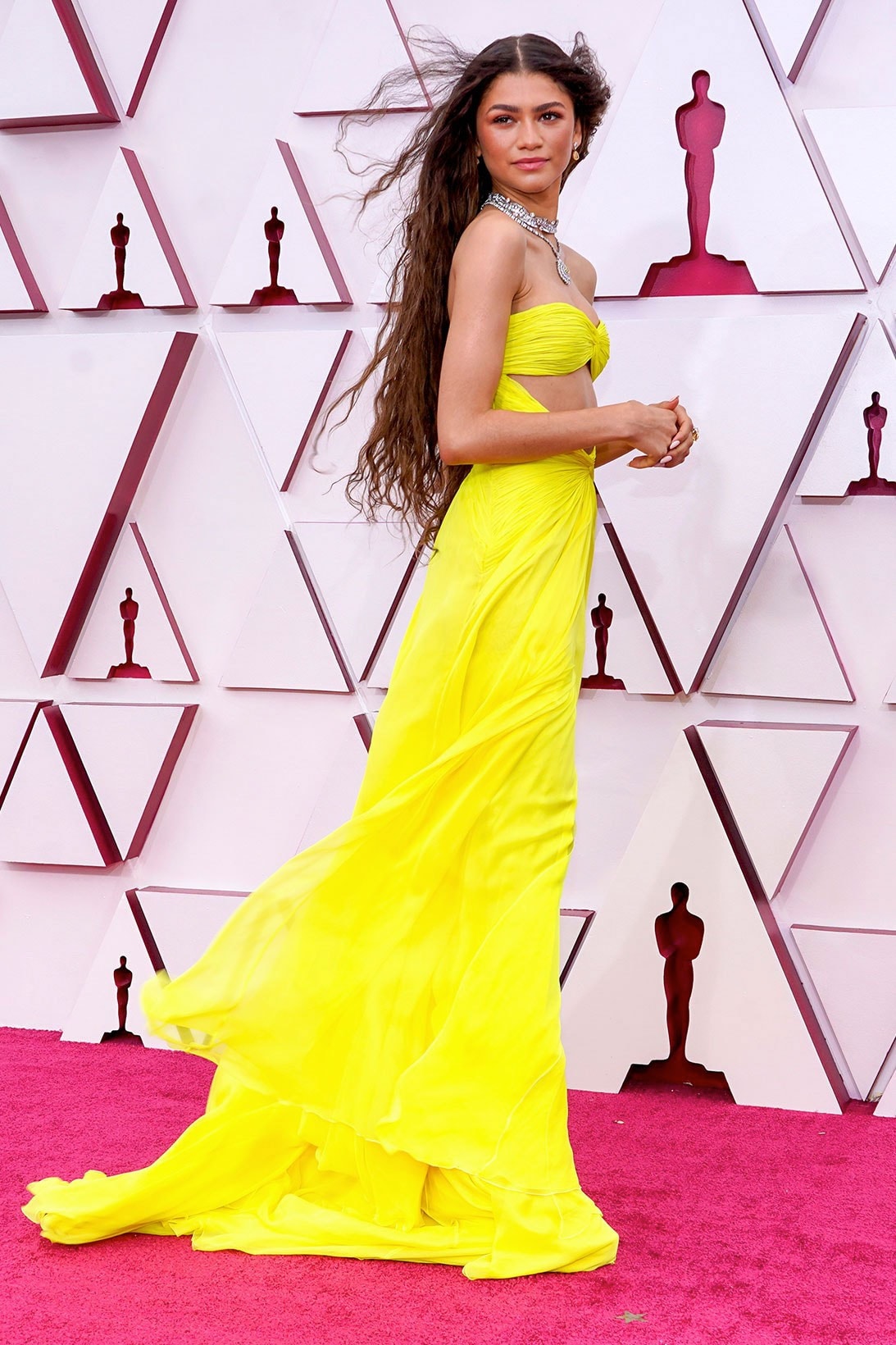 Zendaya Coleman Dune London Red Carpet Event Look Outfit Actor Rick Owens Dress Gown Cream White Sequined Timothee Chalamet Alexander Mcqueen Suit Fashion Celebrity Style 