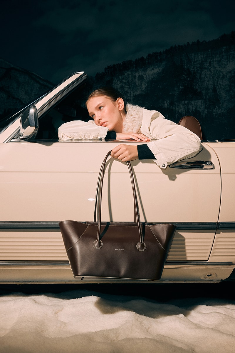 marge sherwood winter 2021 collection dark brown leather handle bag