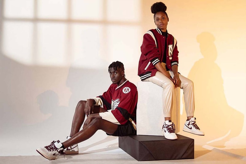 A Ma Maniere Jordan 1 High Apparel White Maroon Varsity Jacket Lookbook Collaboration