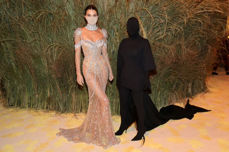 kendall jenner kim kardashian met gala posing dress black suit balenciaga 