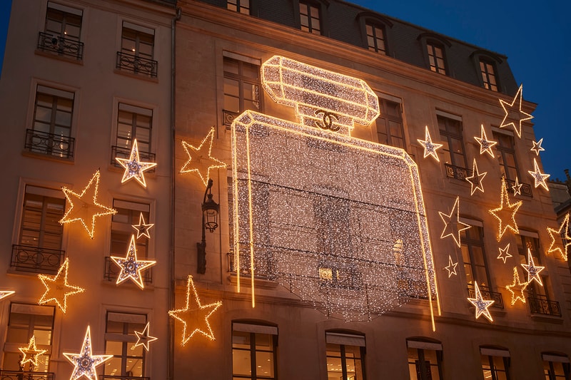 chanel holiday perfume number 4 paris building storefront installation