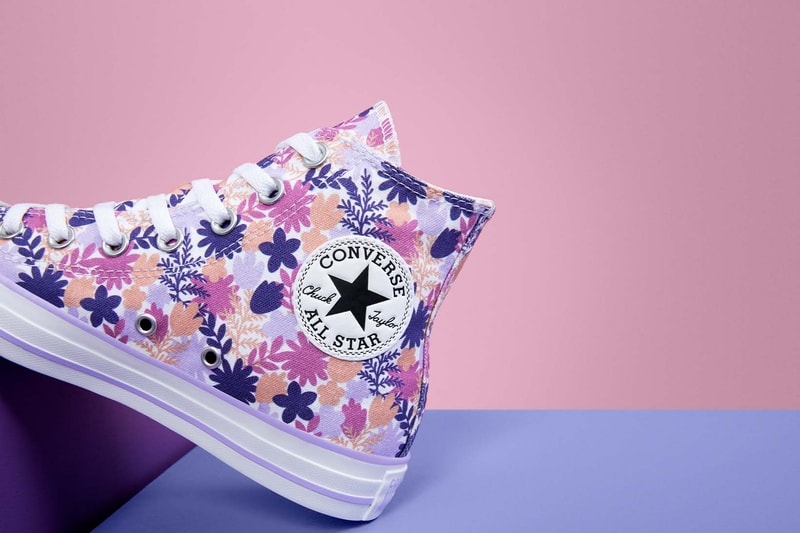 Millie Bobby Brown Florence by Mills Converse Chuck Taylor All Star Pink Purple Orange Lavender Floral Print