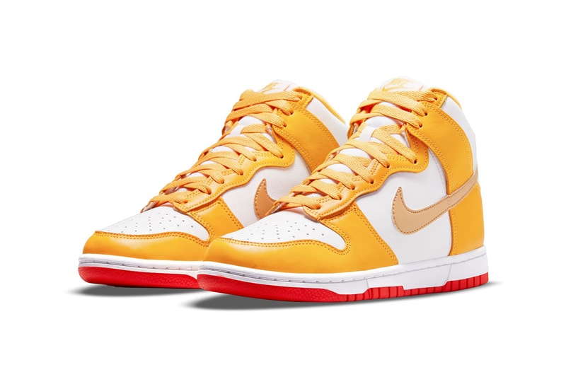 Nike Womens Dunk High University Gold Yellow White Sneakers Footwear Shoes Kicks Lateral