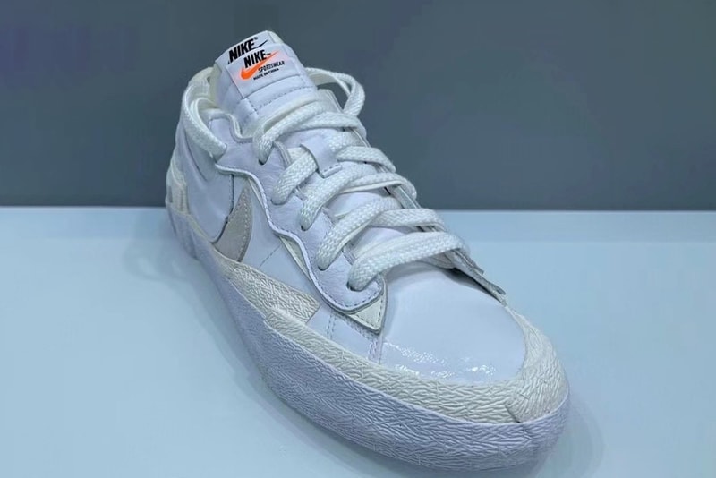 sacai Nike Blazer Low White Grey Sneakers Collaboration Footwear Kicks Shoes Lateral
