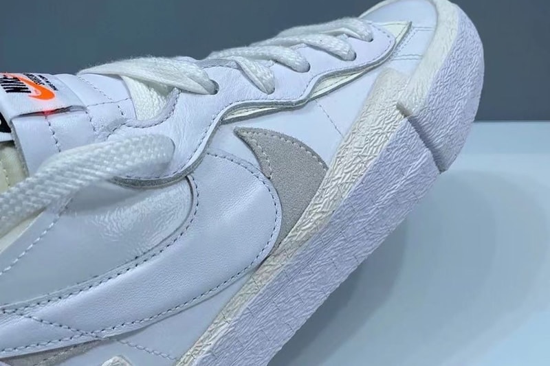 sacai Nike Blazer Low White Grey Sneakers Collaboration Footwear Kicks Shoes Lateral