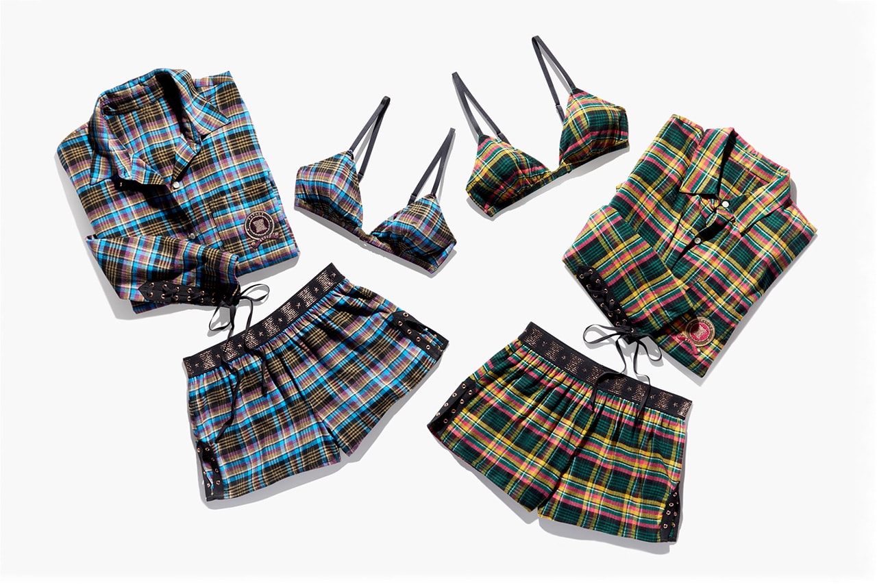 Rihanna savage x fenty releases three new holiday collections tartan sleep and shine chantilly lace lingerie bras underwear teddies hooded onesies pajama pants 