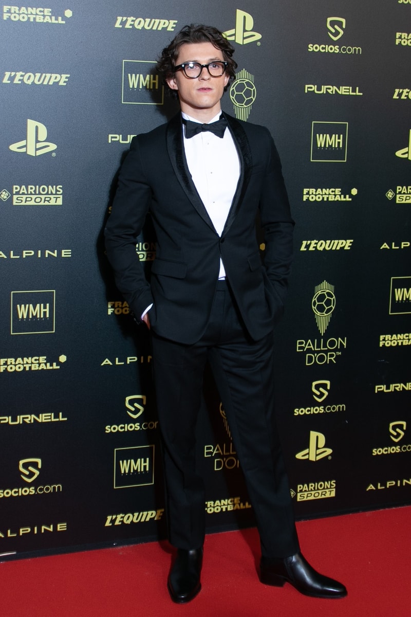 zendaya tom holland ballon d’or ceremony france black outfits tuxedo dress 