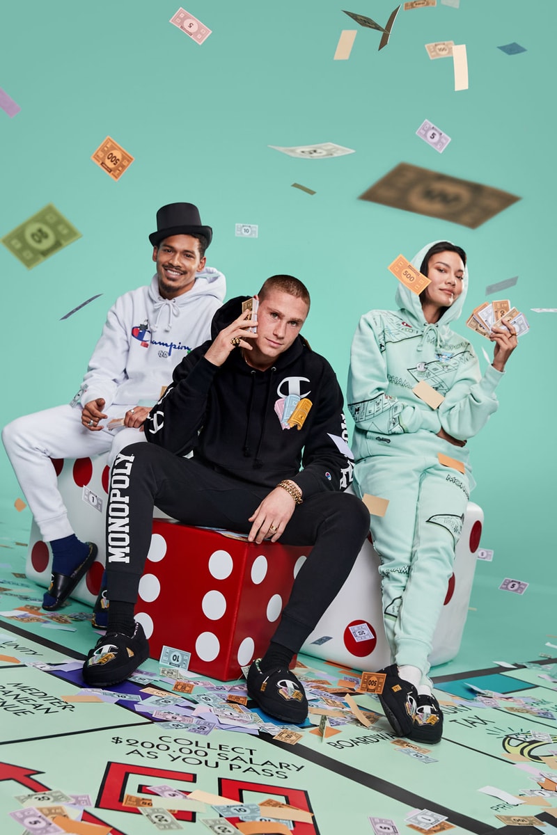 champion hasbro gaming holidays exclusive limited edition merch merchandise collaboration scrabble monopoly candyland twister apparel footwear reverse weave sweatshirt