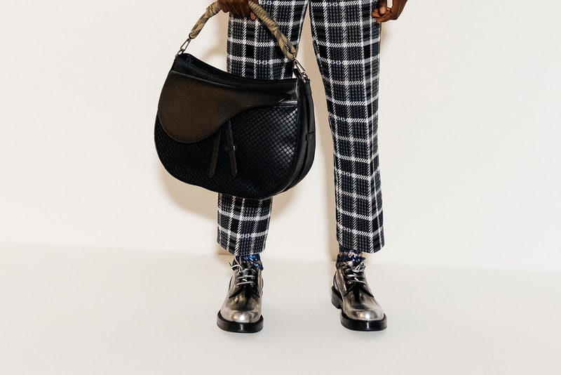 dior mens pre fall 2022 runway show checked pants black handbag