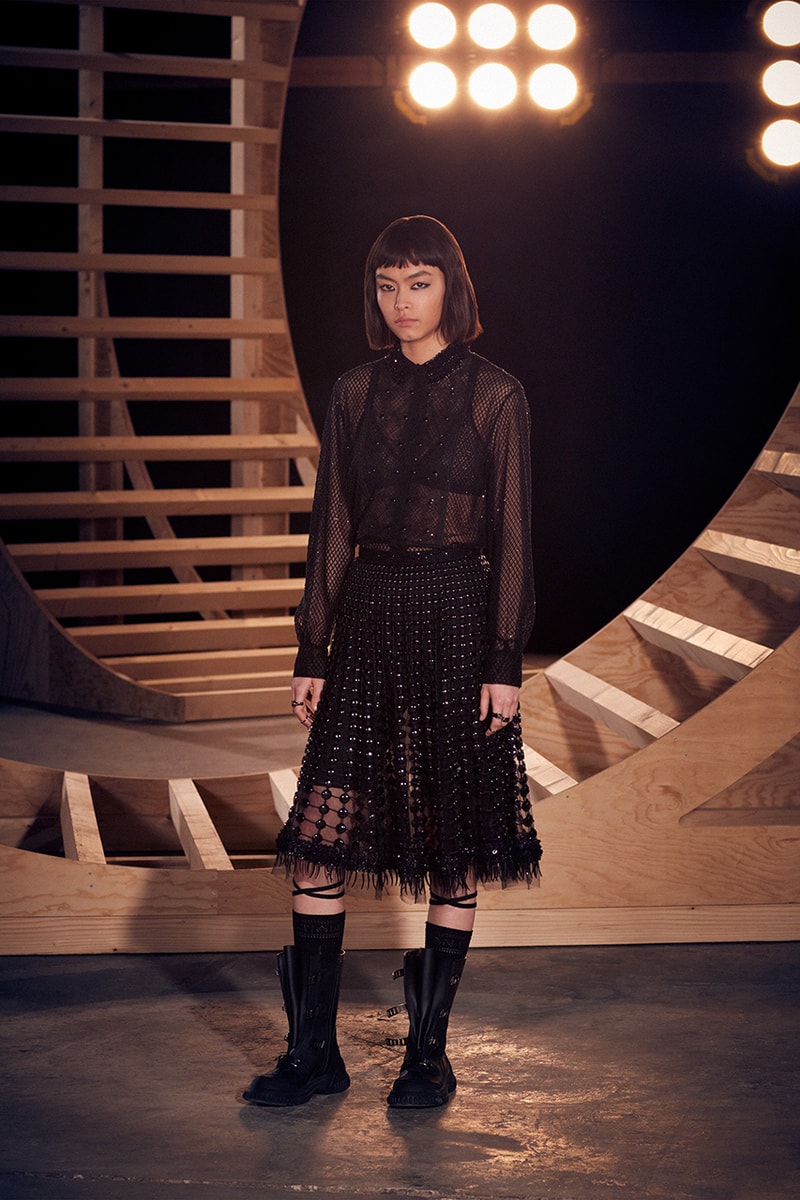 dior womens pre fall 2022 long sleeve black lace dress