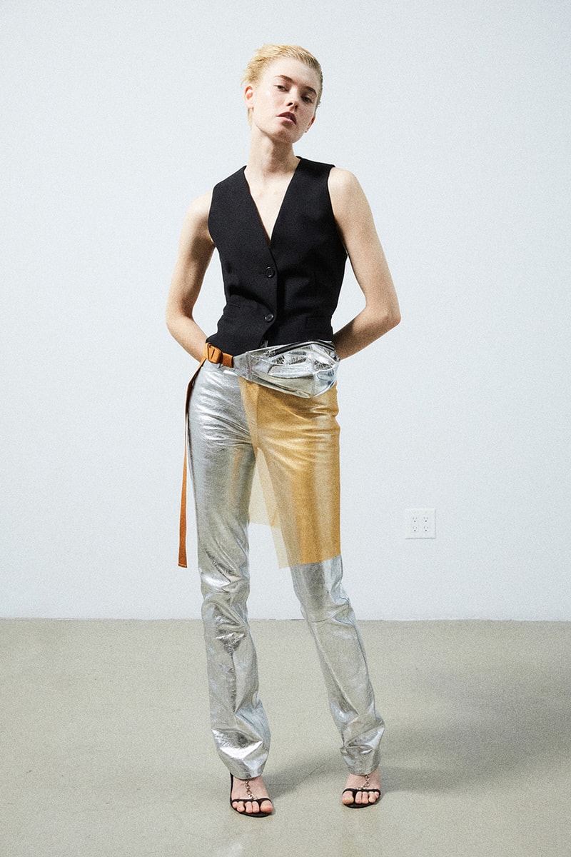 helmut lang pre-fall 2022 miniskirts trench coats blazers matching sets bandeau tops 