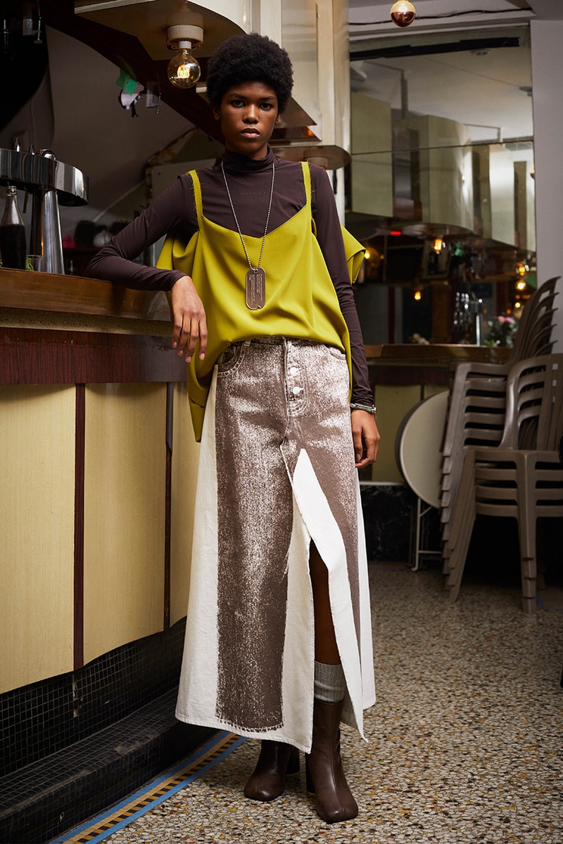 maison margiela avant premiere chocolate turtleneck yellow tank top maxi skirt