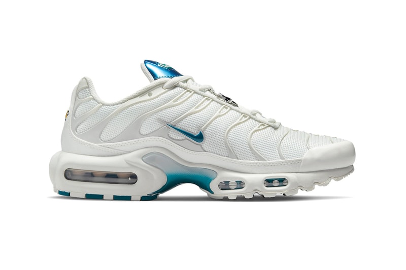 Nike Womens Air Max Plus Metallic Teal Sneakers Footwear Kicks Shoes White Blue Lateral